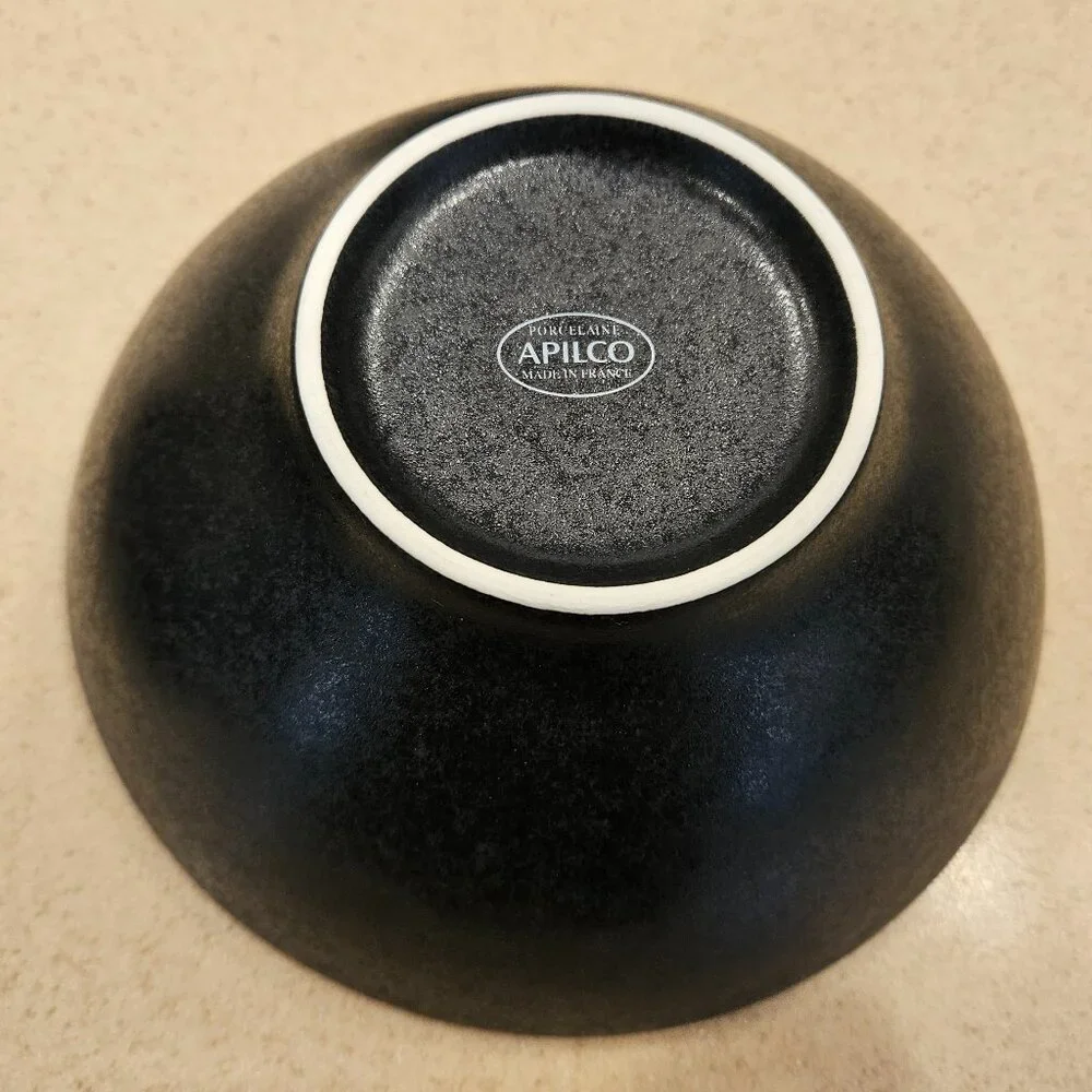 4 MODERN WILLIAMS SONOMA APILCO BLACK REGLISSE FRANCE PORCELAIN SOUP BOWL DISH